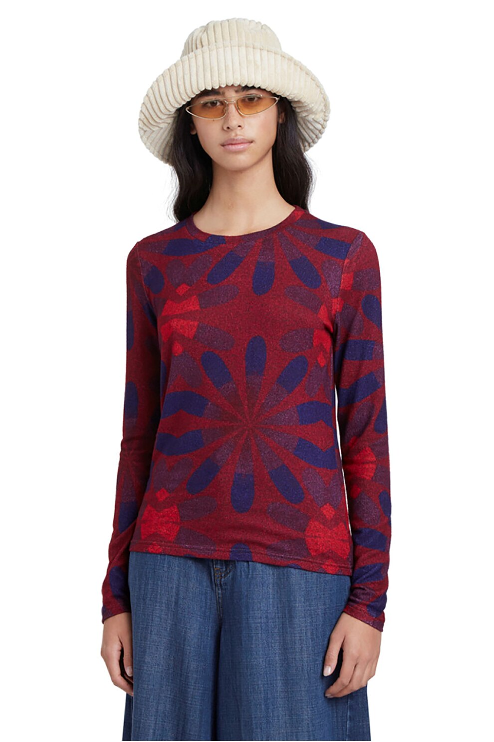 DESIGUAL, Bluza cu imprimeu floral, Bordeaux/Bleumarin