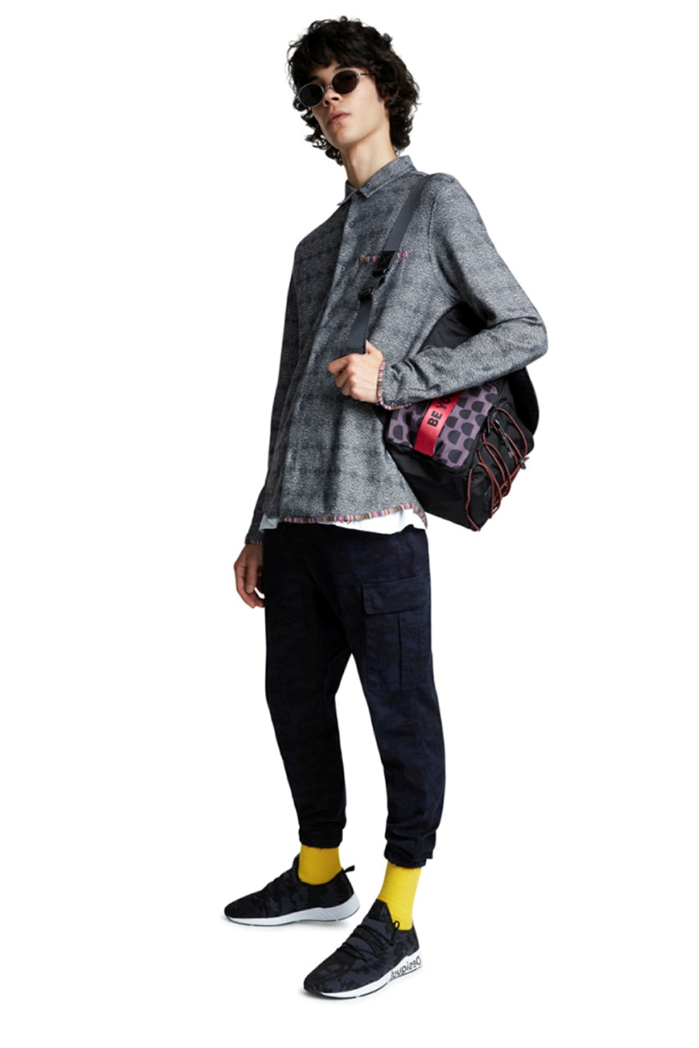 DESIGUAL, Camasa cu model geometric, Gri carbune