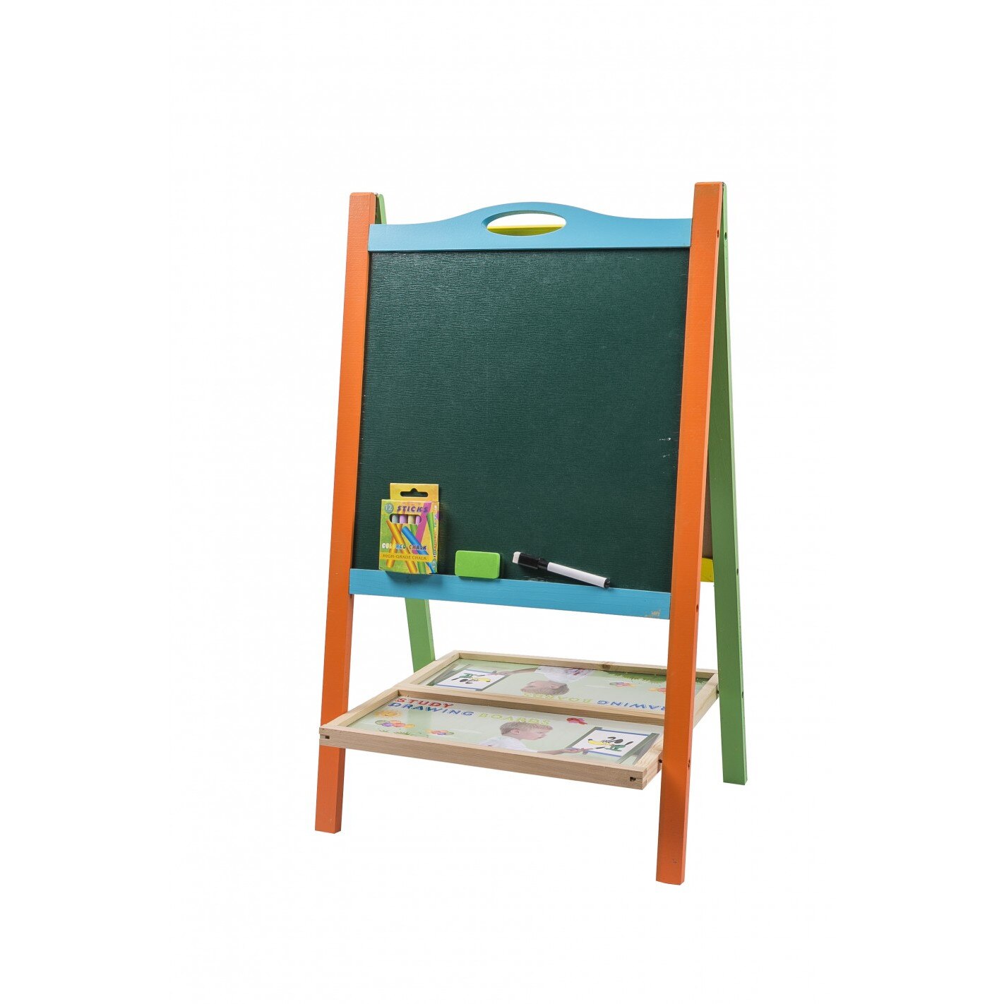 Tabla de scris din lemn, magnetica, cu doua fete, litere, cifre si suport 76 x 46 cm WD3018 RCO®