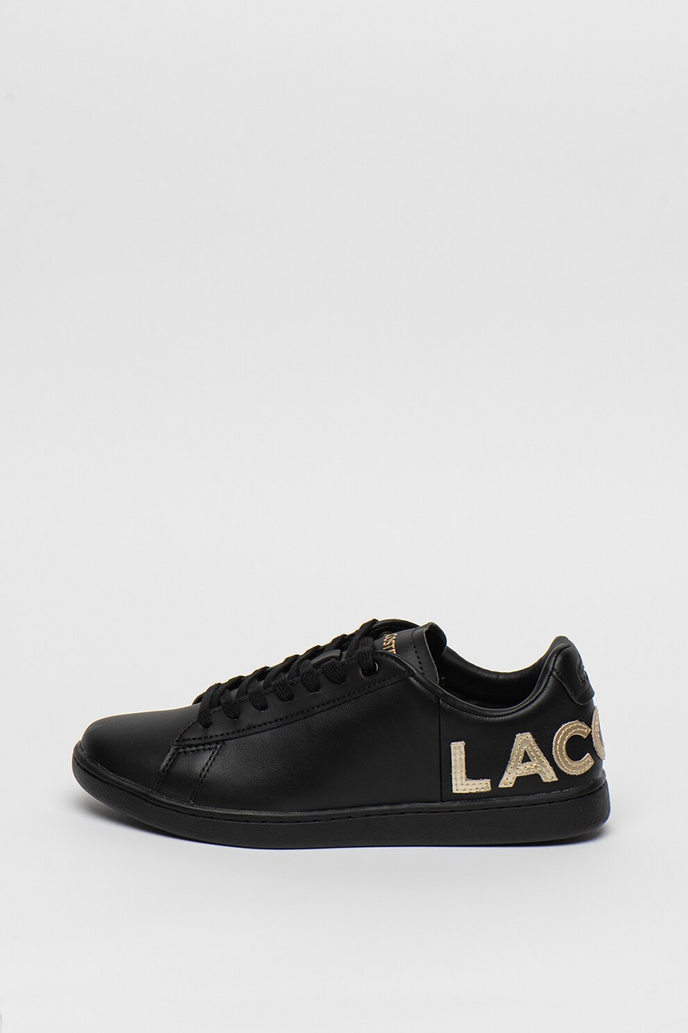 Lacoste, Pantofi sport din piele si piele ecologica cu aplicatie logo Carnaby, Negru/Auriu, 36