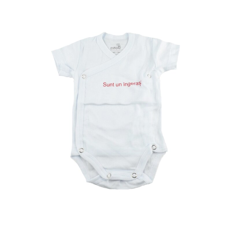 Body cu maneca scurta pentru fete Pifou Model 10 MS M10-MS5, Alb, 56