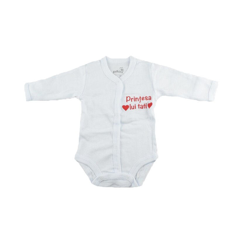 Body cu maneca lunga pentru fete Pifou Model 11 M11A-3, Alb, 46-50 cm