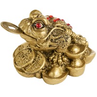 Broasca Feng Shui cu pietre rosii si monede, aducatoare de noroc in dragoste si de bogatie in case, 55 mm