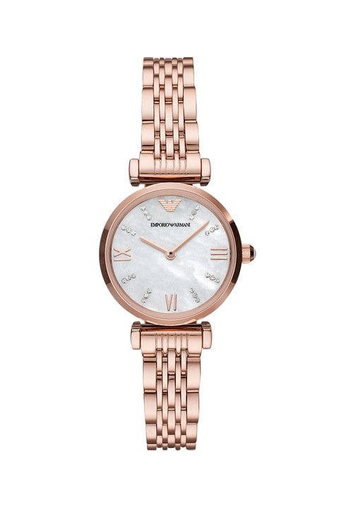 Emporio Armani, Rozsdamentes acél karóra gyöngyházfényű számlappal, Vörös aranyszín/Fehér