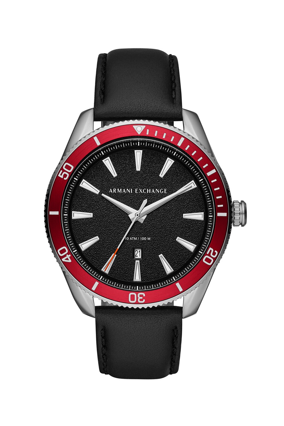 Armani Exchange, Ceas quartz cu o curea de piele, Negru/argintiu/rosu