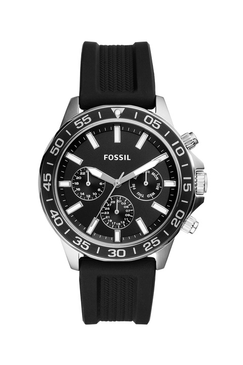 Fossil, Мултифункционален часовник със силиконова каишка, Черен / Сребрист