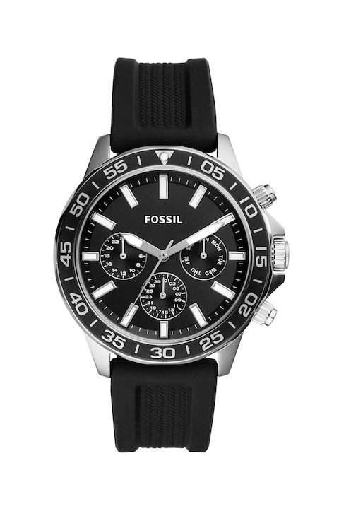 Fossil, Мултифункционален часовник със силиконова каишка, Черен / Сребрист