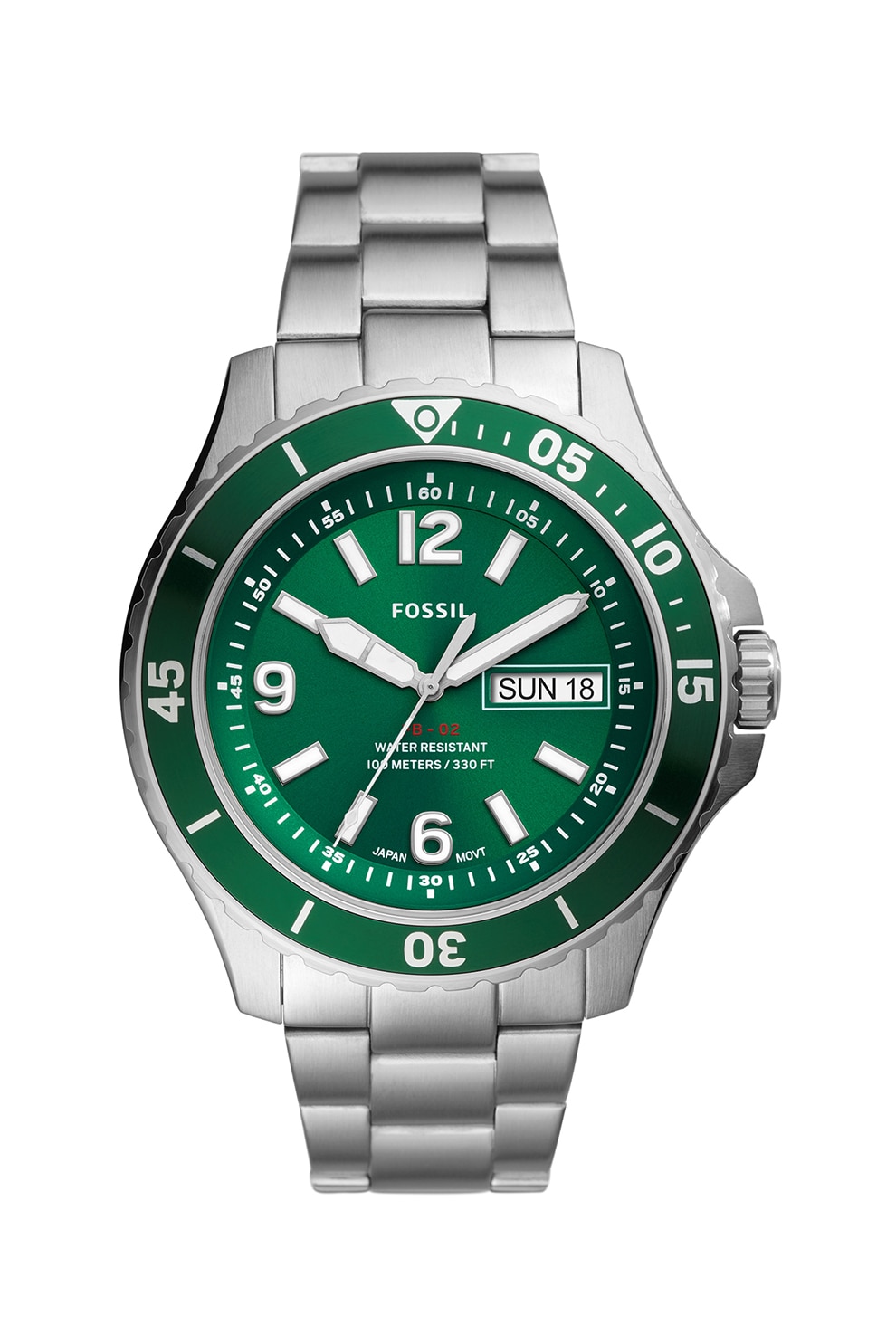 Fossil, Ceas quartz din otel inoxidabil, Argintiu/Verde