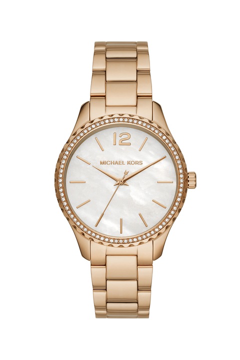 Michael Kors, Analóg karóra fémszíjjal, Aranyszín/Fehér