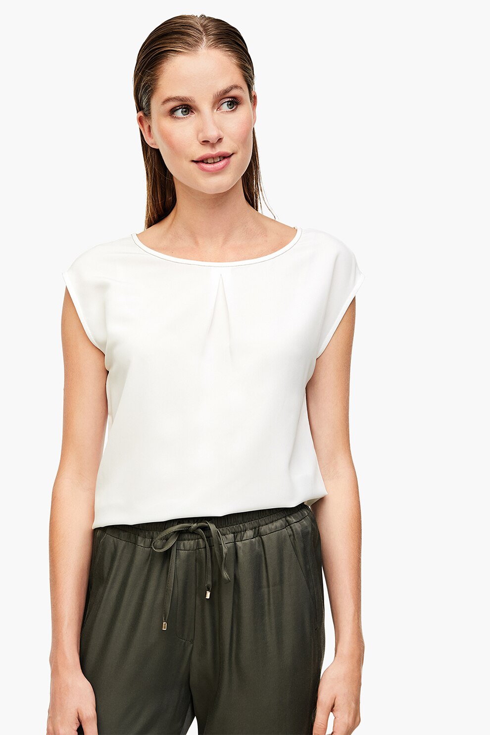 s.Oliver, Tricou din amestec de modal, fara maneci, Alb