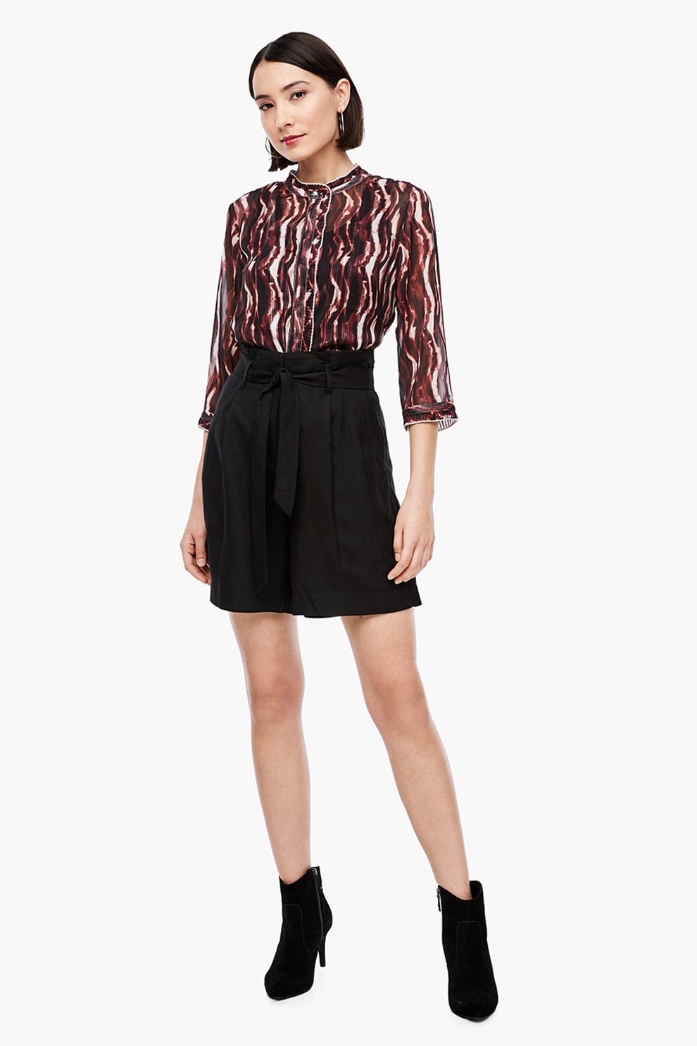 s.Oliver, Bermude din amestec de lyocell cu cordon, Negru, XS