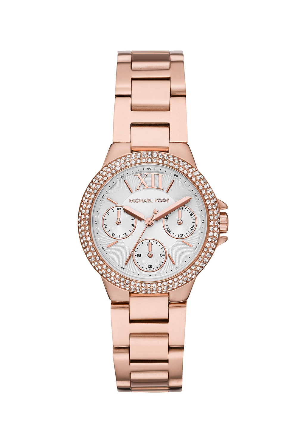 Michael Kors, Ceas rotund din otel inoxidabil, Auriu rose/Argintiu