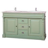dulap baie pentru 2 lavoare ornamentat sertare cu sine blat stejar - lavoarele sunt incluse in pret culoare top gri culoare corp verde dublu color lemn masiv imagen 46_0_
0