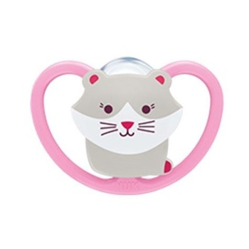 Suzeta Nuk Space, cu tetina din silicon, 0-6 luni, roz cu pisica Suzeta Nuk Space, cu tetina din silicon, 0-6 luni, roz cu pisica
