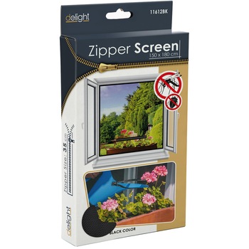 Plasa anti-tantari autoadeziva pentru ferestre Delight 11612BK, cu fermoar, 150 x 180 cm, Negru Plasa anti-tantari autoadeziva pentru ferestre Delight 11612BK, cu fermoar, 150 x 180 cm, Negru
