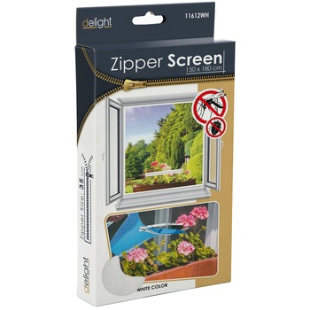 Plasa anti-tantari autoadeziva pentru ferestre Delight 11612WH, cu fermoar, 150 x 180 cm, Alb Plasa anti-tantari autoadeziva pentru ferestre Delight 11612WH, cu fermoar, 150 x 180 cm, Alb