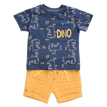 Set Babybol baiat, tricou si pantalon mustar, imprimeu Set Babybol baiat, tricou si pantalon mustar, imprimeu