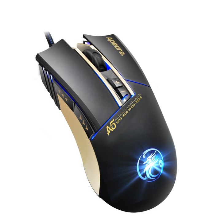 Mouse Gaming Apedra A5 Iluminare RGB 4 Culori, Acceleratie 10G 125Hz, 7 Butoane, Ergonomic Design, Negru