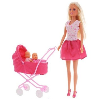 Papusa Simba Steffi Love Sunshine Twins 29 cm cu Carucior si Accesorii, Roz Papusa Simba Steffi Love Sunshine Twins 29 cm cu Carucior si Accesorii, Roz
