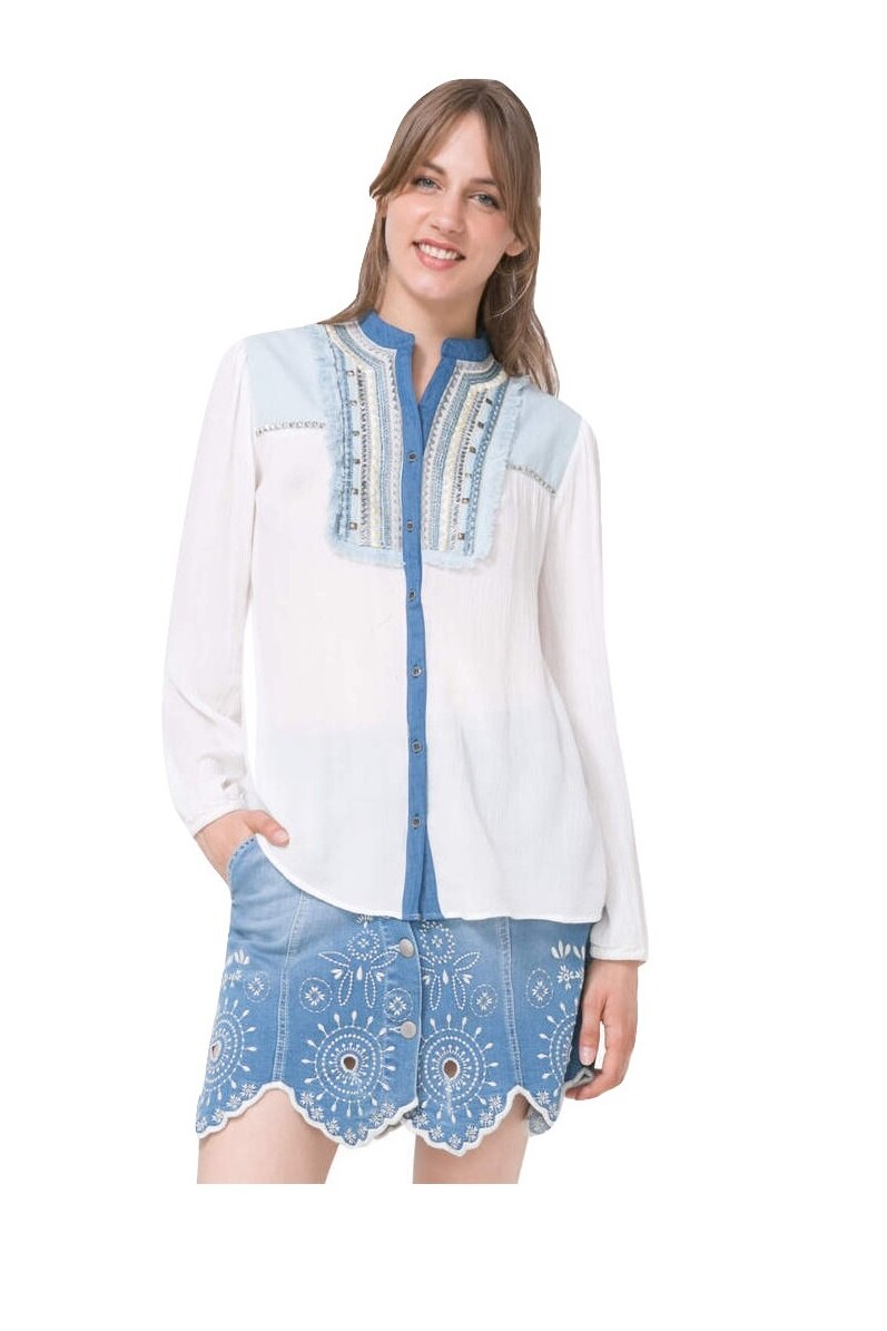 Bluza, Desigual 74C2JB4, Alb/Albastru, Alb/Albastru