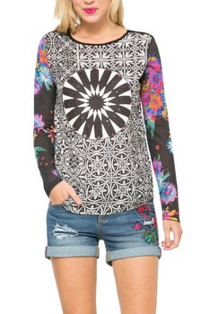Bluza, Desigual 61B23A0, Alb/Negru, Alb/Negru Bluza, Desigual 61B23A0, Alb/Negru, Alb/Negru