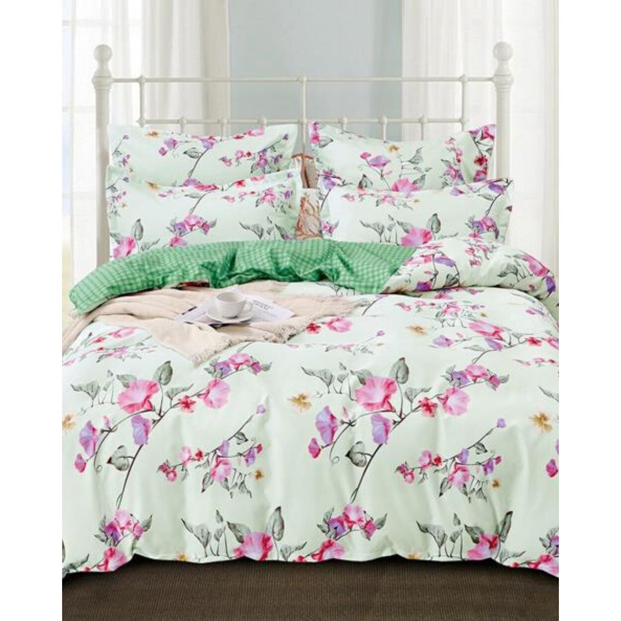 Set Lenjerie Finet Satinat Gros cu 2 Fete, 6 Piese, Pat 2 Persoane, Rosalia