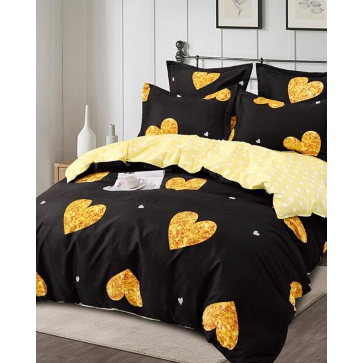 Set Lenjerie Finet Satinat Gros cu 2 Fete, 6 Piese, Pat 2 Persoane, Jisoo