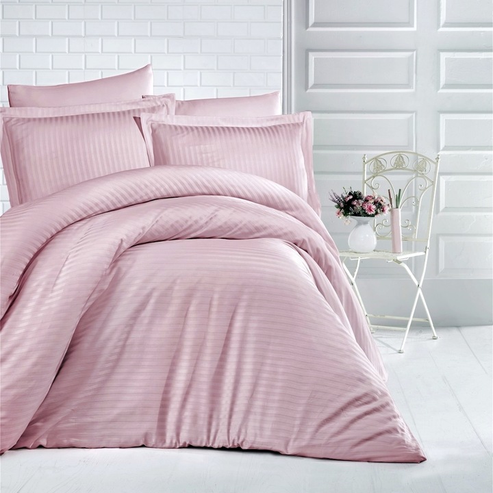 Спално бельо от дамаска, светло розово, за двойно легло, 4 части, Pucioasa, COM-DMS14