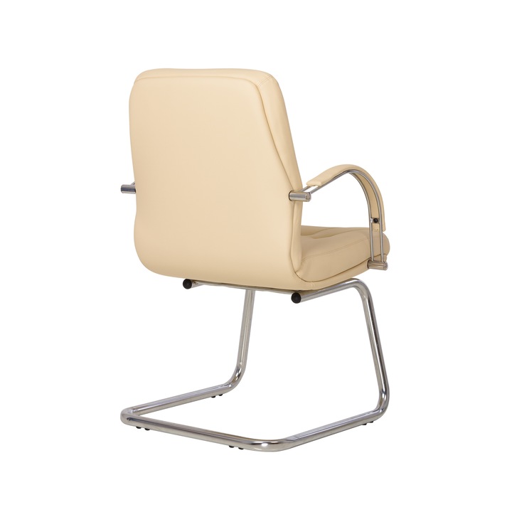 Scaun vizitator Manager steel CF LB, cadru cromat, piele ecologica, crem