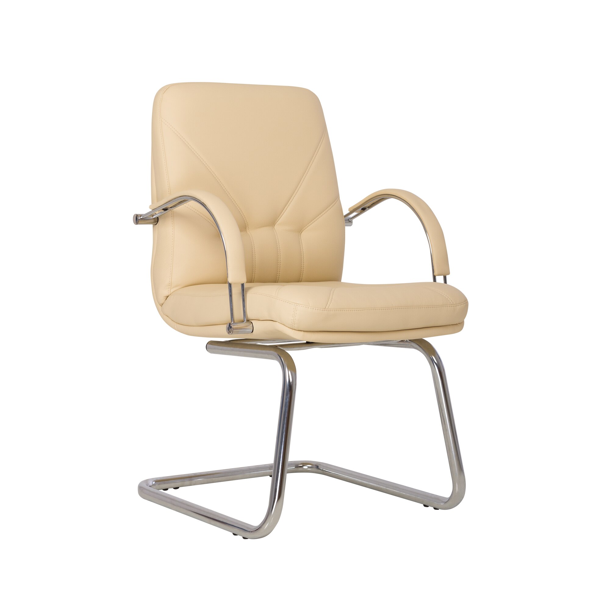 Scaun vizitator Manager steel CF LB, cadru cromat, piele ecologica, crem