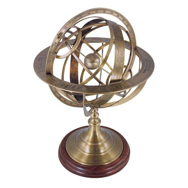 Glob cu sfera armilara Sea Club, alama, baza din lemn, H 50 cm