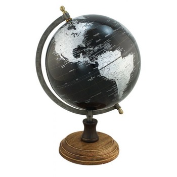 Glob pamantesc Sea Club, suport alama, baza lemn, negru, H 32cm Glob pamantesc Sea Club, suport alama, baza lemn, negru, H 32cm