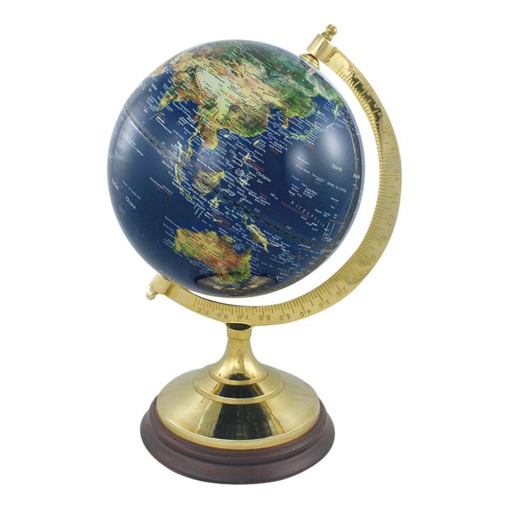 Glob pamantesc Sea Club, suport din alama, albastru inchis, H 34cm
