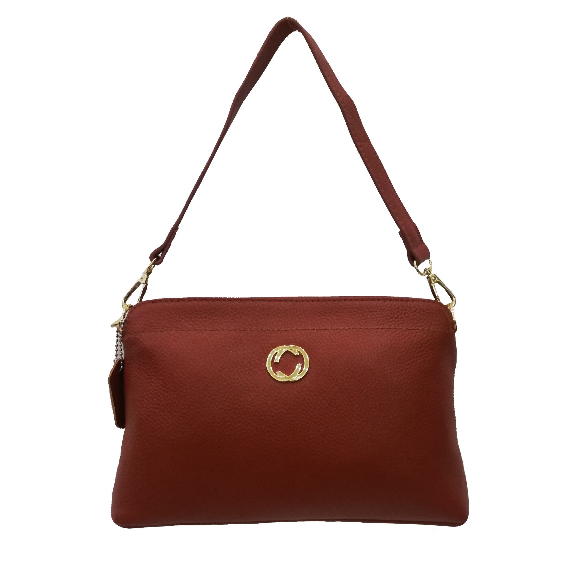 Geanta dama, din piele naturala, maro caramel, dimensiune 30x17x8 cm