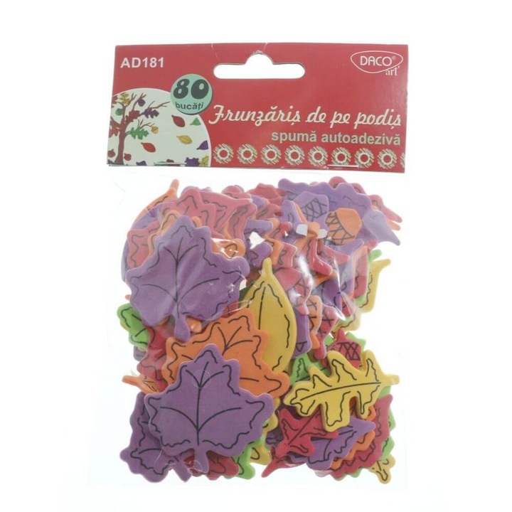 Комплект форми DACO, 80 броя, самозалепващи се, пяна, Модел плато с листа, Променливи размери, многоцветни