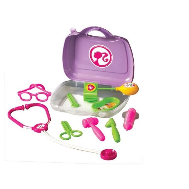 Doctor Barbie készlet sztetoszkóppal, fecskendővel, szemüveggel, ollóval és egyebekkel, ATS