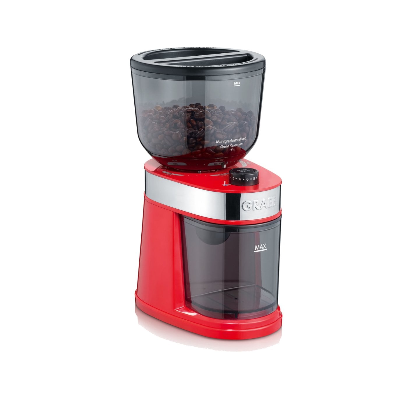 Rasnita automata de cafea Graef, CM203, cu 18 grade de macinare a cafelei si container special pentru pastrarea aromei, rosu, High Quality Design