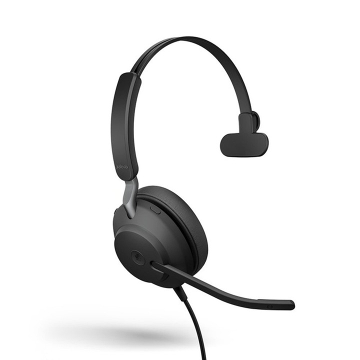 Слушалки Jabra Evolve2 40 MS Mono, микрофон, за работа с Microsoft Teams, шумоизолиращ дизайн, светлинна индикация за заетост, USB Type-A, черни