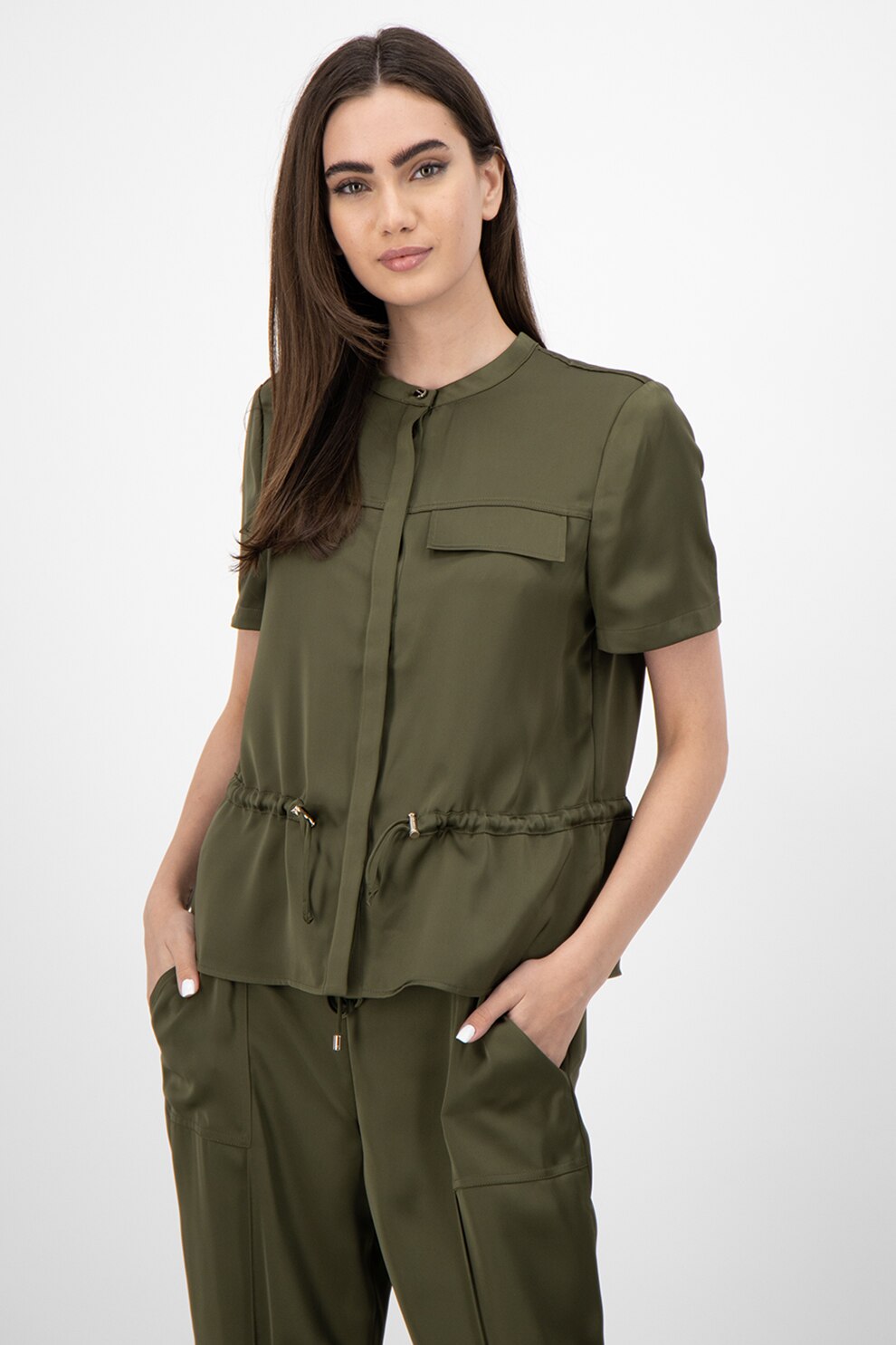 Ted Baker, Camasa din satin cu snur la nivelul taliei Ayvaa, Kaki