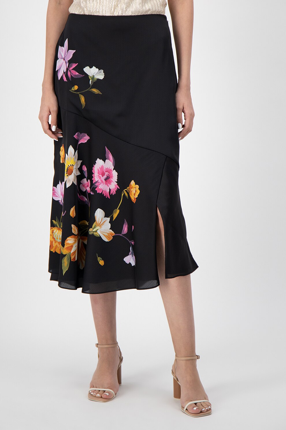 Ted Baker, Rochie midi cu terminatie cu volan, Negru/Roz, XS