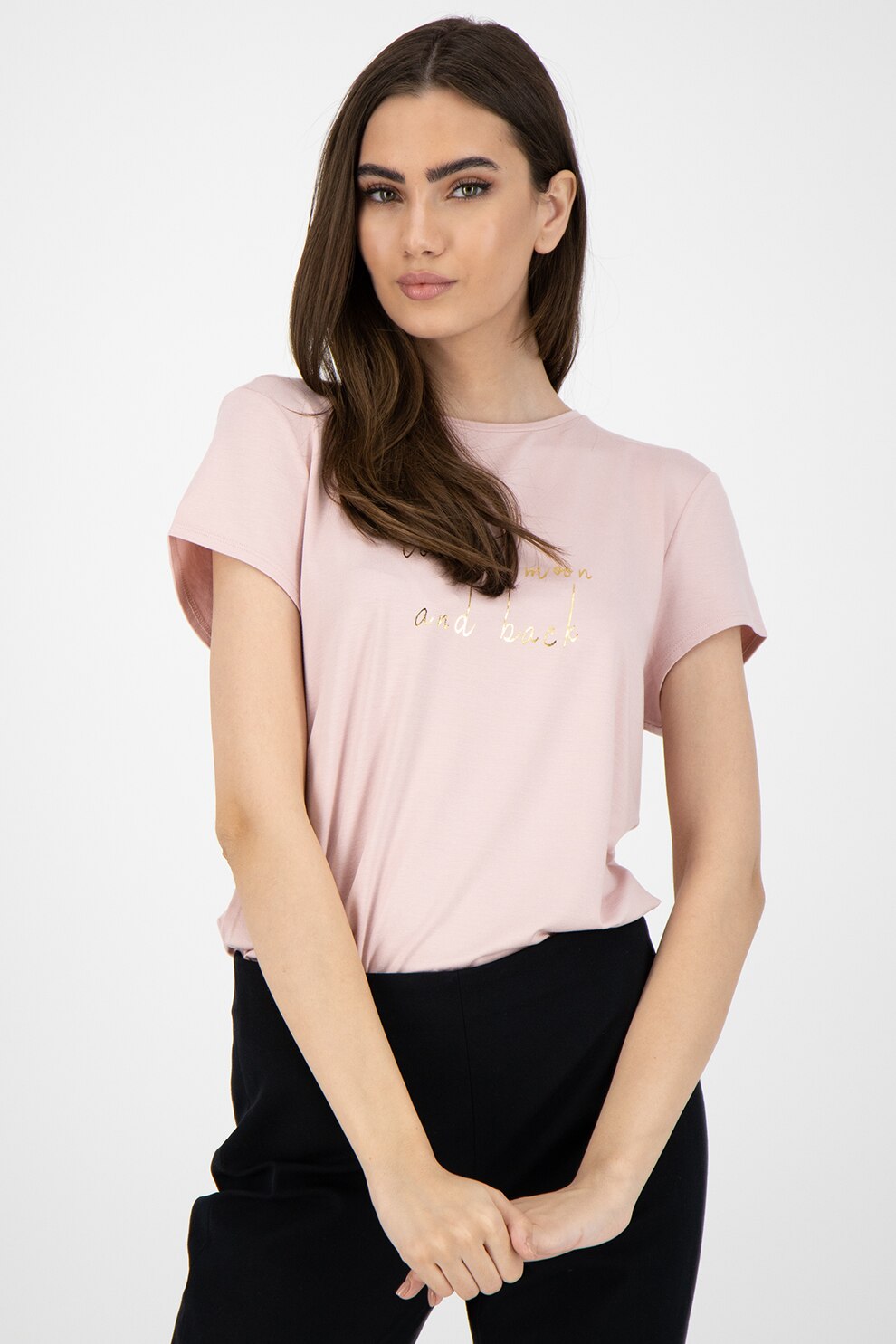 Ted Baker, Tricou cu imprimeu text Aalivia, Roz pastel/Auriu, M
