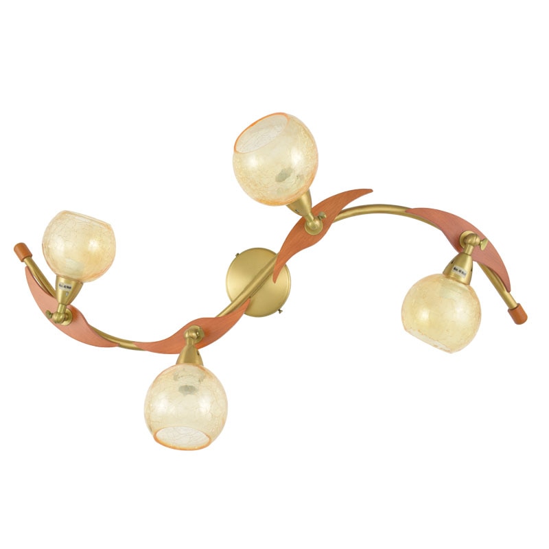 Plafoniera BUSSY LIGHTING 7002 lemn , Metal, finisaj bronz, E14 4x40W , 90x14cm / sticla ananas