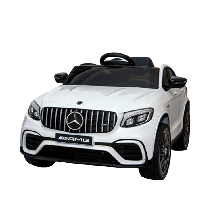 Masinuta Electrica pentru copii Mercedes AMG GLC 63 , Roti din Cauciuc EVA, 2-8 ani , usi cu deschidere , Baterie12V, 2 Viteze, lungime 115 cm, 2 motoare 390 W, ALB