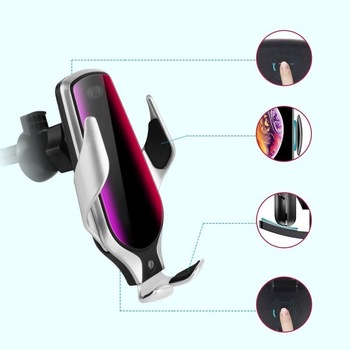 Suport Auto Telefon, Auto Reglare Electrica, Incarcare Wireless 10 W Qi, Prindere pe Grila Ventilatie sau Parbriz cu Ventuza, Silver Suport Auto Telefon, Auto Reglare Electrica, Incarcare Wireless 10 W Qi, Prindere pe Grila Ventilatie sau Parbriz cu Ventuza, Silver