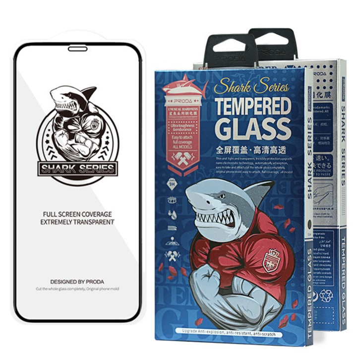 Иновативен Стъклен Протектор Proda Shark за iPhone 12/ 12 Pro, Full Glass, Черен