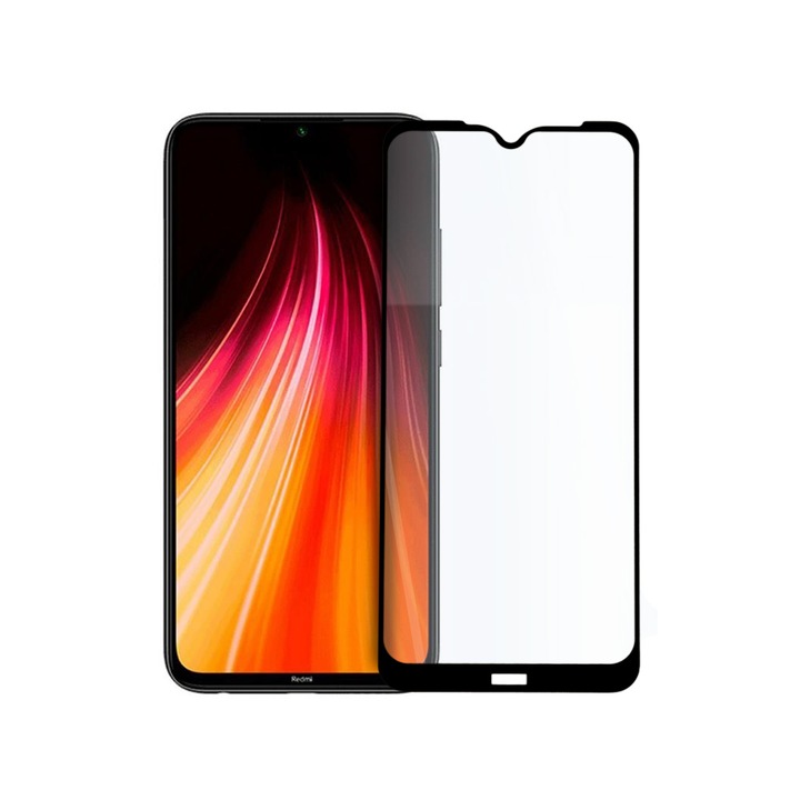 Стъклен Протектор за Xiaomi Redmi Note 8, 9D, Tempered Glass, Цялостно покритие и залепване, Черен