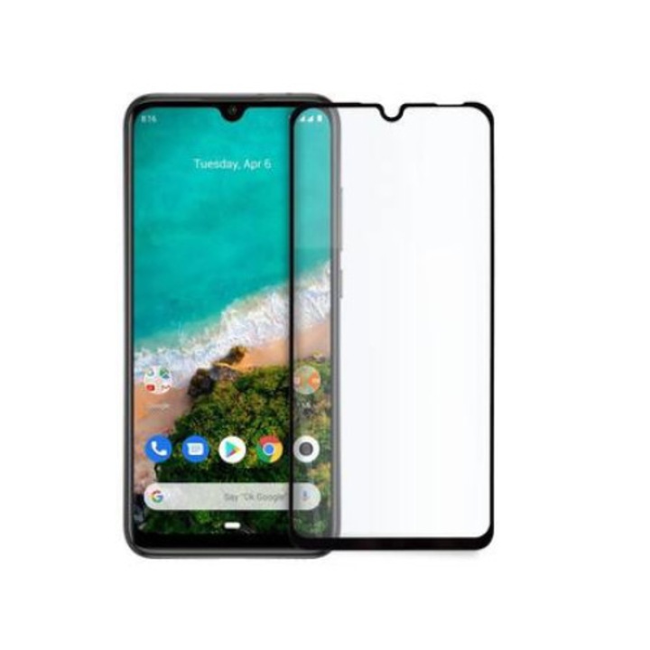 5D Стъклен Протектор за Xiaomi Mi A3, Tempered Glass, Цялостно покритие и залепване, Черен