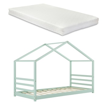 Pat copii Aurora 90MG, en.casa,206 x 98 x 142 cm, lemn, verde menta, mat, lacuit, de la 3 ani cu saltea Pat copii Aurora 90MG, en.casa,206 x 98 x 142 cm, lemn, verde menta, mat, lacuit, de la 3 ani cu saltea