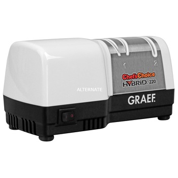 Dispozitiv electric profesional pentru ascutit cutite Graef, CC80, hybrid, cu doua faze de ascutire (automata/manuala), alb Dispozitiv electric profesional pentru ascutit cutite Graef, CC80, hybrid, cu doua faze de ascutire (automata/manuala), alb