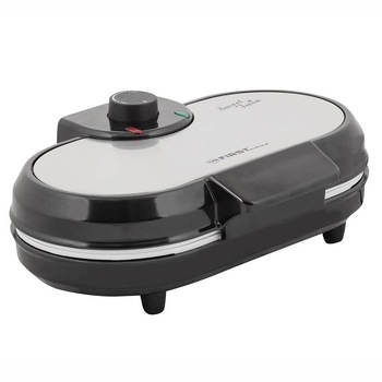 Aparat pentru waffe First Austria, placi ceramice, cu termostat, 2 compartimente, 1000 W, negru/ inox Aparat pentru waffe First Austria, placi ceramice, cu termostat, 2 compartimente, 1000 W, negru/ inox